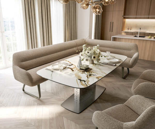 Étkezőpad Taya-Flex 285x190 cm bouclé sötét bézs vékony láb lapos titán színű hatású zsákrugós bal