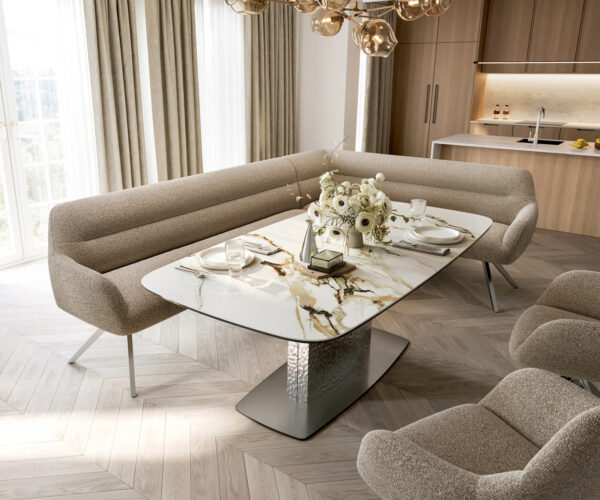 Étkezőpad Taya-Flex 285x190 cm bouclé sötét bézs kereszt láb szögletes rozsdamentes acél zsákrugó bal