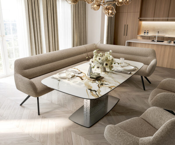 Étkezőpad Taya-Flex 285x190 cm bouclé sötét bézs kereszt láb szögletes fekete zsákrugó bal