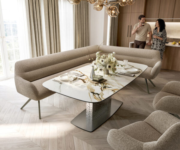 Étkezőpad Taya-Flex 285x190 cm bouclé sötét bézs kereszt láb szögletes titán színű hatás zsákrugós bal