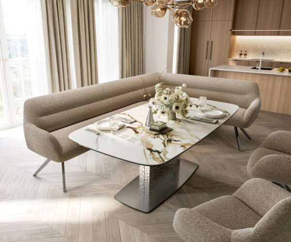 Étkezőpad Taya-Flex 285x190 cm bouclé sötét bézs kereszt láb szögletes grafit zsákrugó bal