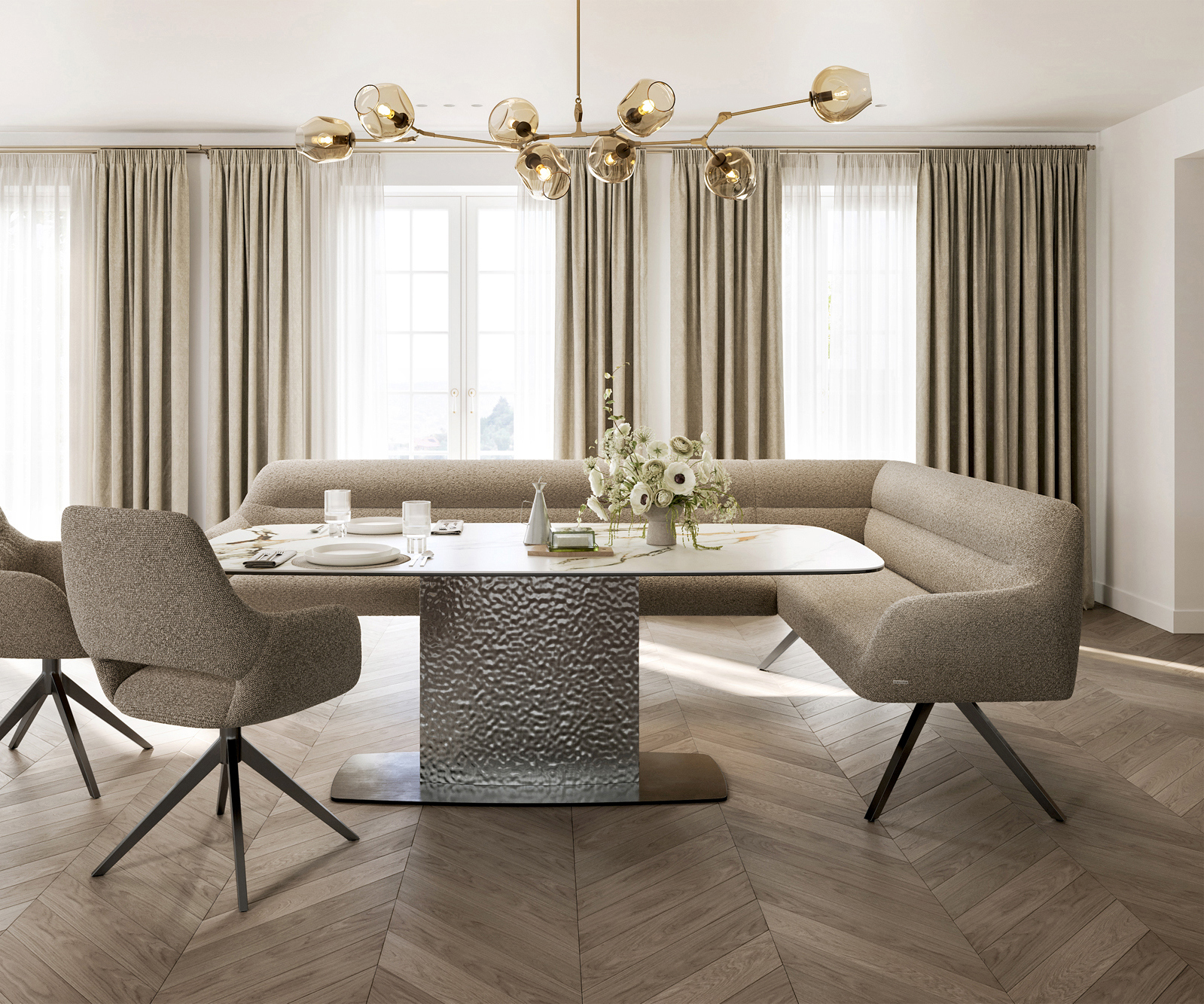 Étkezőpad Taya-Flex 285x190 cm bouclé sötét bézs kereszt láb szögletes grafit zsákrugó bal - Image 2