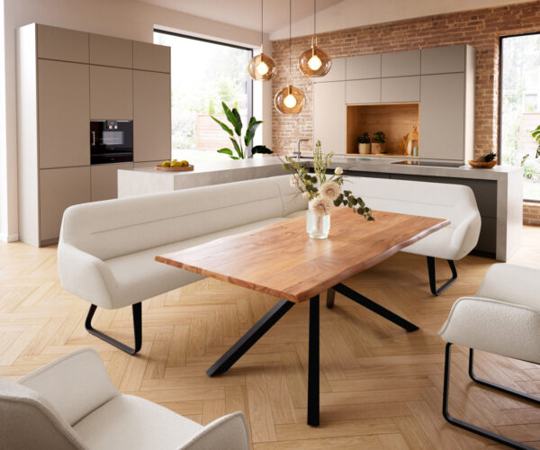 Étkezőpad Taya-Flex 285x190 cm bouclé krémfehér vékony láb lapos fekete zsákrugó bal