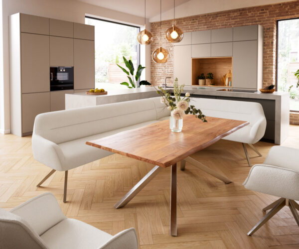 Étkezőpad Taya-Flex 285x190 cm bouclé krémfehér kereszt láb szögletes rozsdamentes acél zsákrugó bal