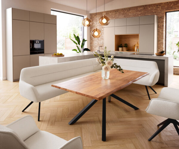 Étkezőpad Taya-Flex 285x190 cm bouclé krémfehér kereszt láb szögletes fekete zsákrugó bal