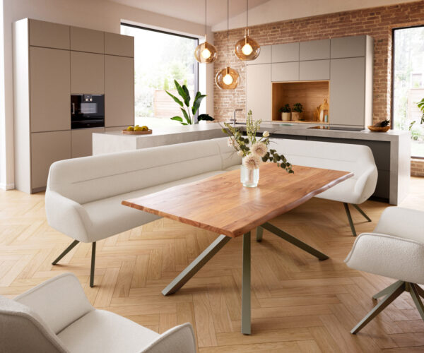 Étkezőpad Taya-Flex 285x190 cm bouclé krémfehér kereszt láb szögletes titán színű hatás zsákrugós bal