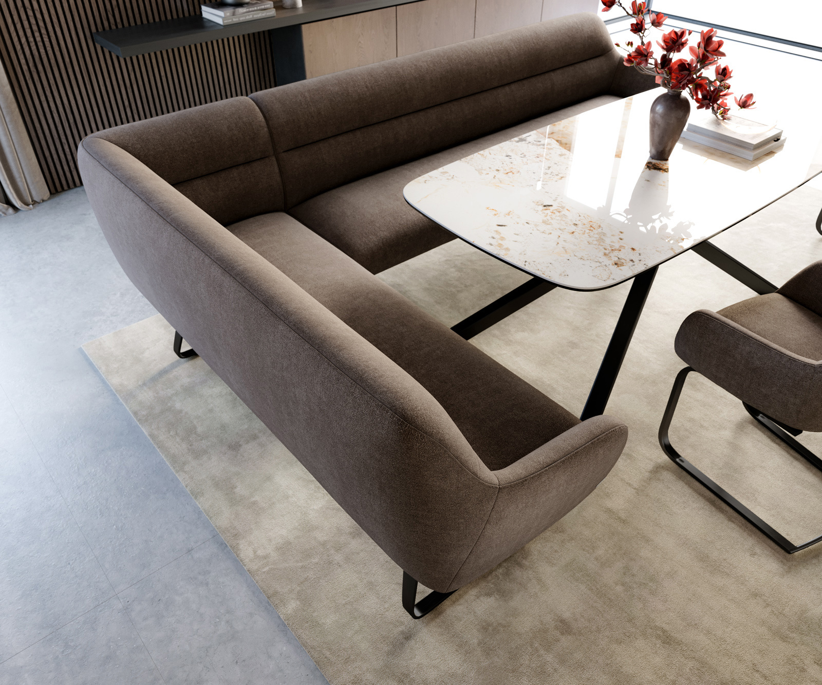 Étkezőpad Taya-Flex 285x190 cm strukturált szövet puha taupe vékony láb lapos fekete zsákrugó jobb - Image 4