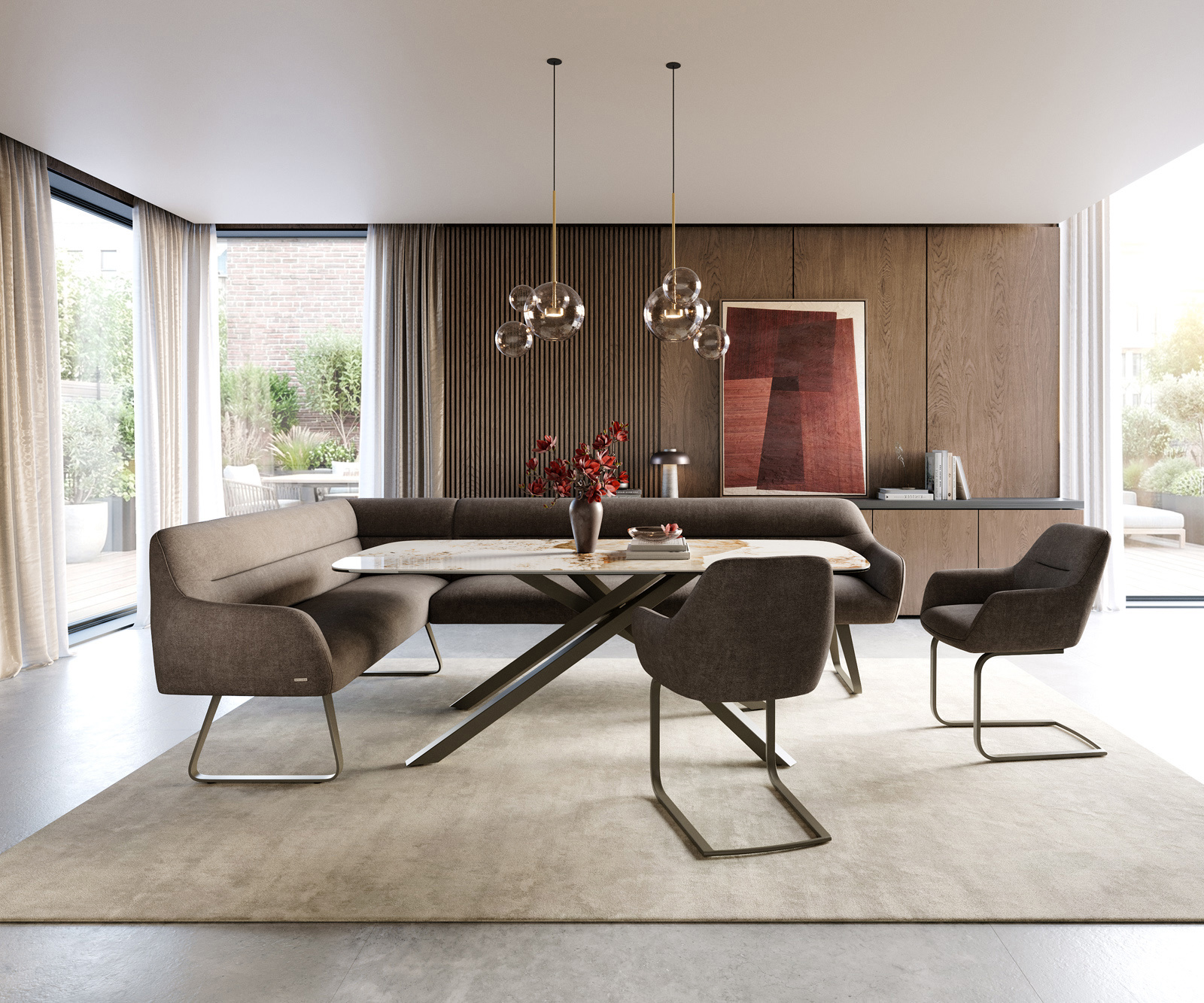 Étkezőpad Taya-Flex 285x190 cm strukturált szövet puha taupe vékony láb lapos titán színű hatású bevonat zsákrugós jobb - Image 2