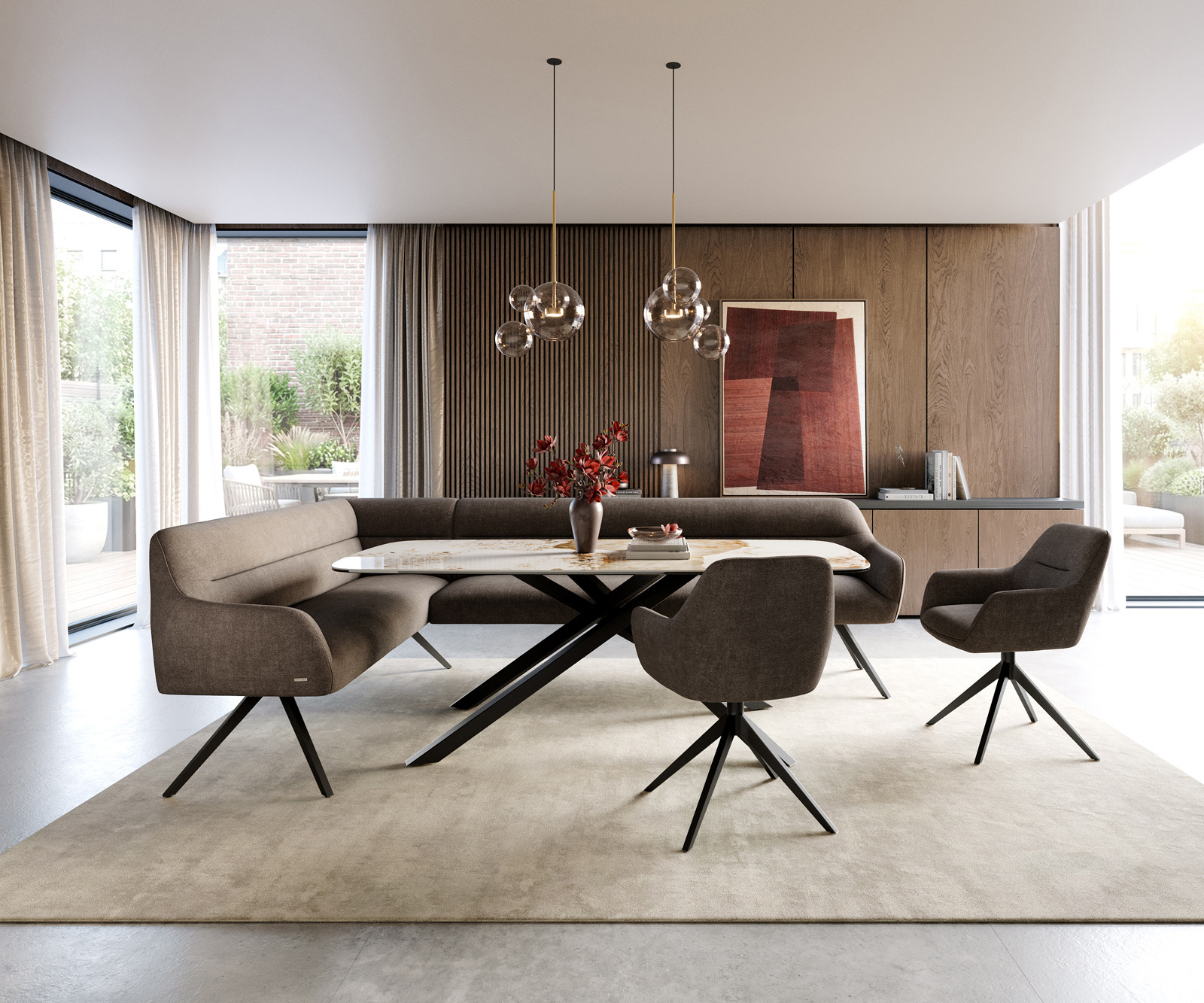 Étkezőpad Taya-Flex 285x190 cm strukturált szövet puha taupe kereszt láb szögletes fekete zsákrugó jobb oldali - Image 2