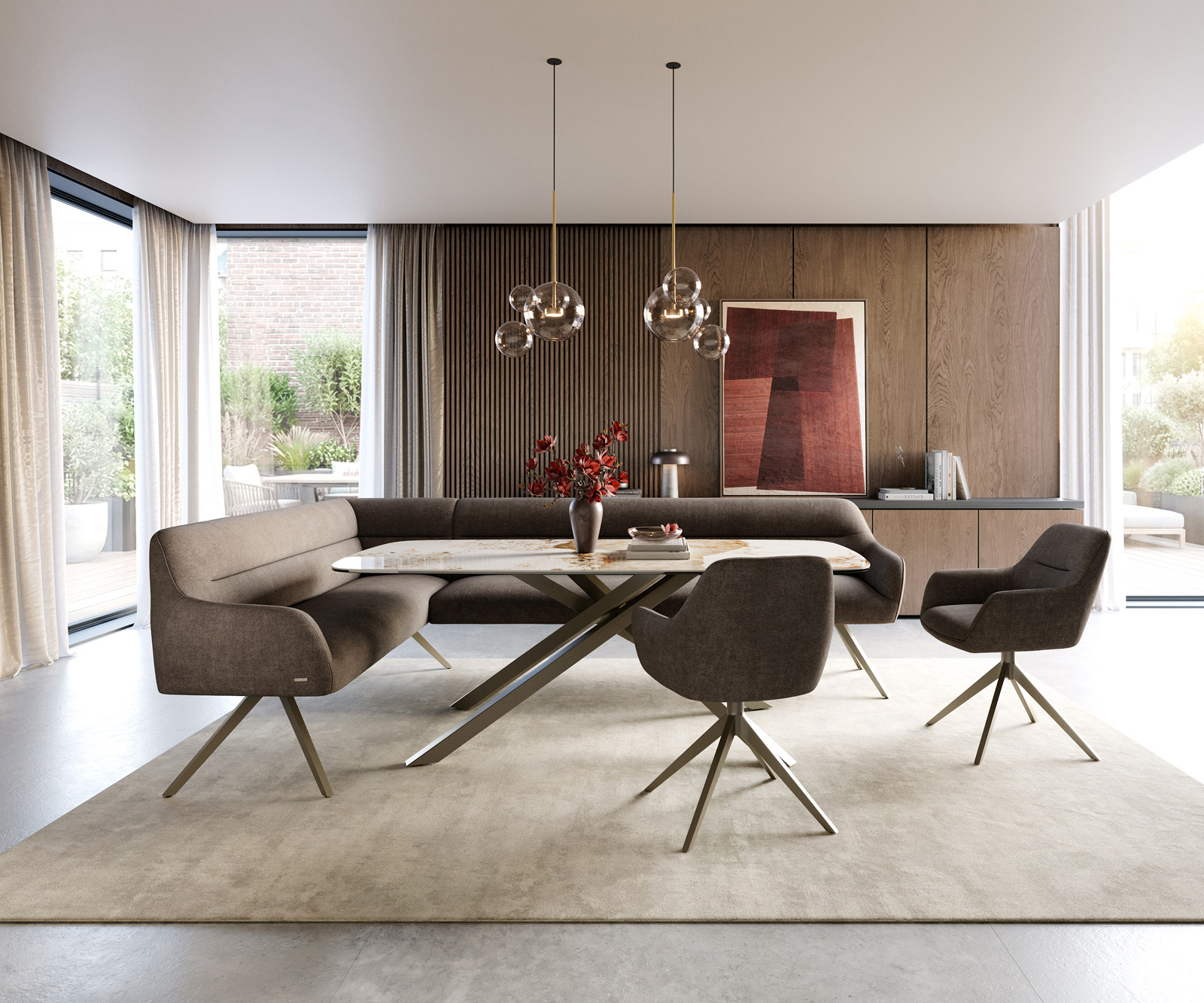 Étkezőpad Taya-Flex 285x190 cm strukturált szövet puha taupe kereszt láb szögletes titán színű hatás zsákrugós jobb oldali - Image 2