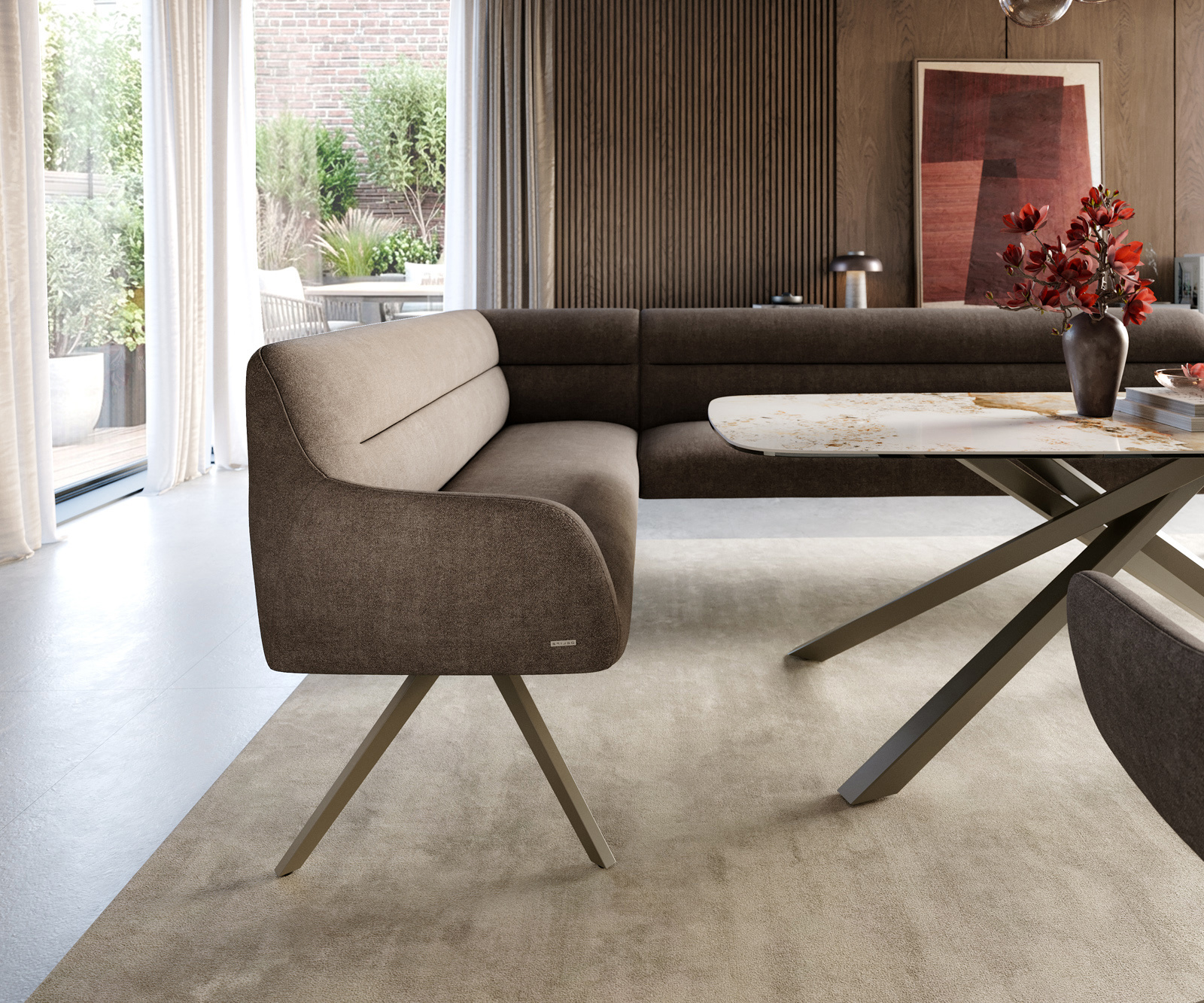 Étkezőpad Taya-Flex 285x190 cm strukturált szövet puha taupe kereszt láb szögletes titán színű hatás zsákrugós jobb oldali - Image 5