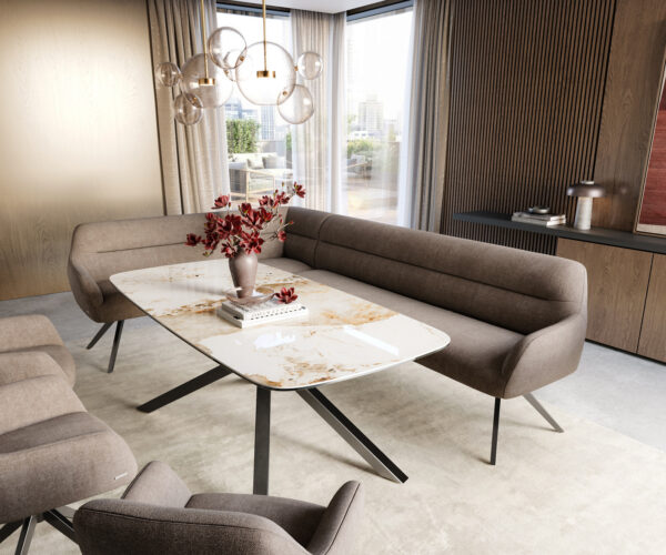 Étkezőpad Taya-Flex 285x190 cm strukturált szövet puha taupe kereszt láb szögletes grafit zsákrugó jobb