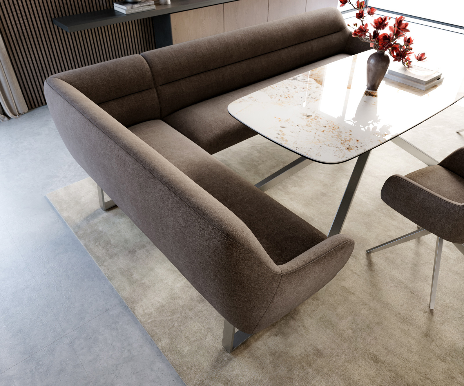 Étkezőpad Taya-Flex 285x190 cm strukturált szövet puha taupe vékony láb szögletes rozsdamentes acél zsákrugó jobb - Image 4