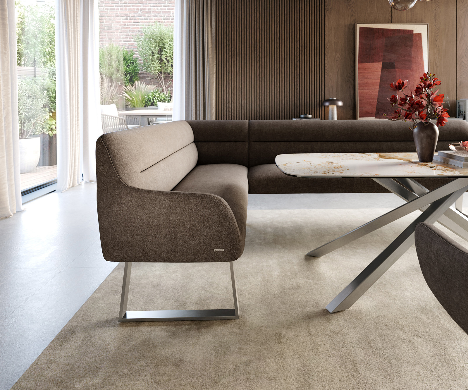 Étkezőpad Taya-Flex 285x190 cm strukturált szövet puha taupe vékony láb szögletes rozsdamentes acél zsákrugó jobb - Image 5