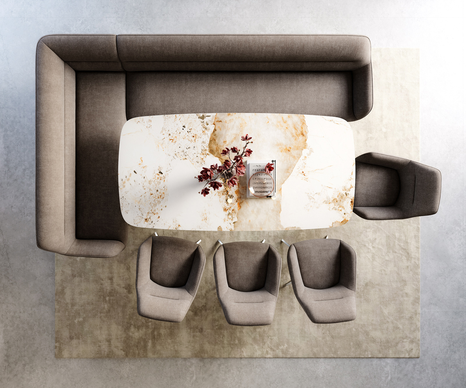 Étkezőpad Taya-Flex 285x190 cm strukturált szövet puha taupe vékony láb szögletes rozsdamentes acél zsákrugó jobb - Image 6