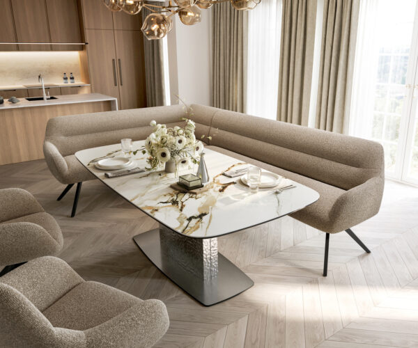 Étkezőpad Taya-Flex 285x190 cm bouclé sötét bézs kereszt láb szögletes fekete zsákrugós jobb