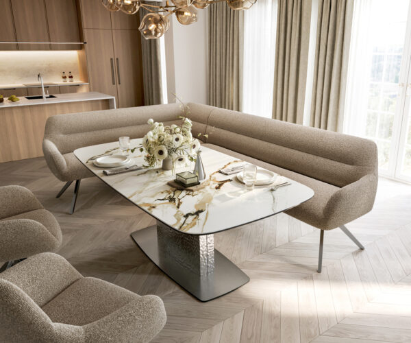 Étkezőpad Taya-Flex 285x190 cm bouclé sötét bézs kereszt láb szögletes grafit zsákrugós jobb