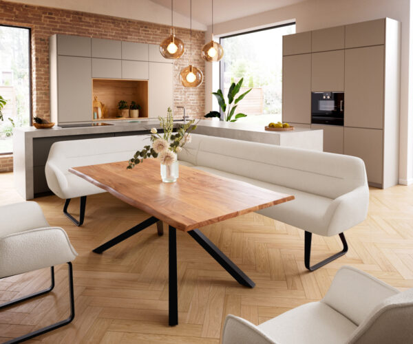 Étkezőpad Taya-Flex 285x190 cm bouclé krémfehér fekete lapos vékony láb zsákrugós jobb