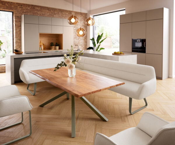 Étkezőpad Taya-Flex 285x190 cm bouclé krémfehér vékony láb lapos titán színű hatás zsákrugós jobb