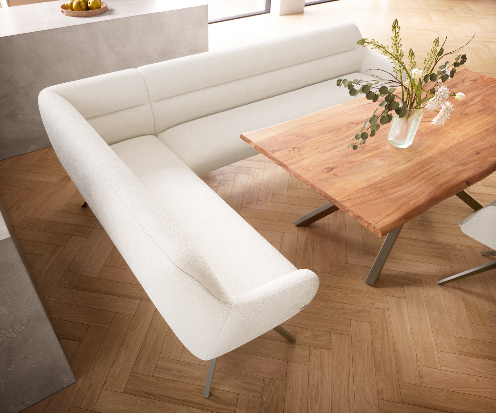 Étkezőpad Taya-Flex 285x190 cm bouclé krémfehér kereszt láb szögletes titán színű hatás zsákrugós jobb oldali - Image 4