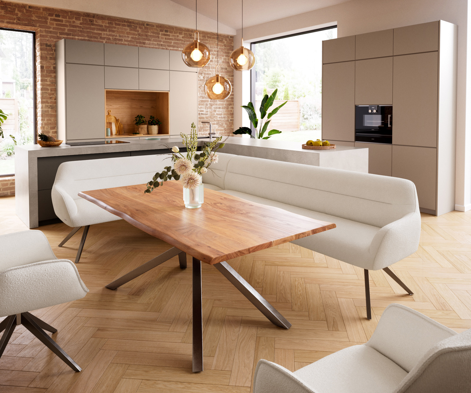 Étkezőpad Taya-Flex 285x190 cm bouclé krémfehér kereszt láb szögletes grafit zsákrugó jobb