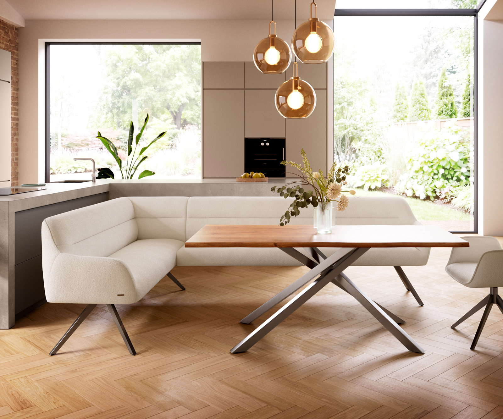 Étkezőpad Taya-Flex 285x190 cm bouclé krémfehér kereszt láb szögletes grafit zsákrugó jobb - Image 2