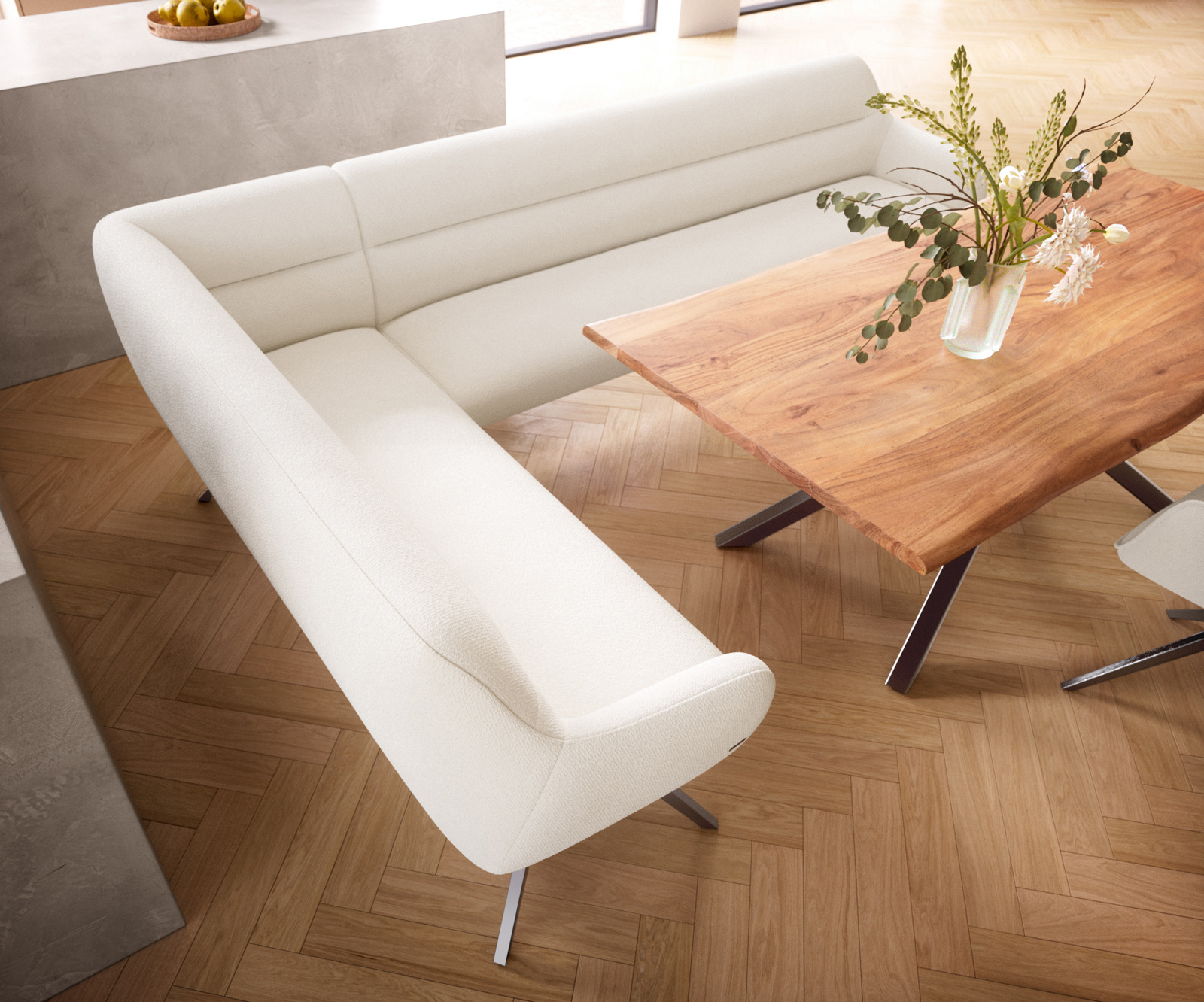 Étkezőpad Taya-Flex 285x190 cm bouclé krémfehér kereszt láb szögletes grafit zsákrugó jobb - Image 4