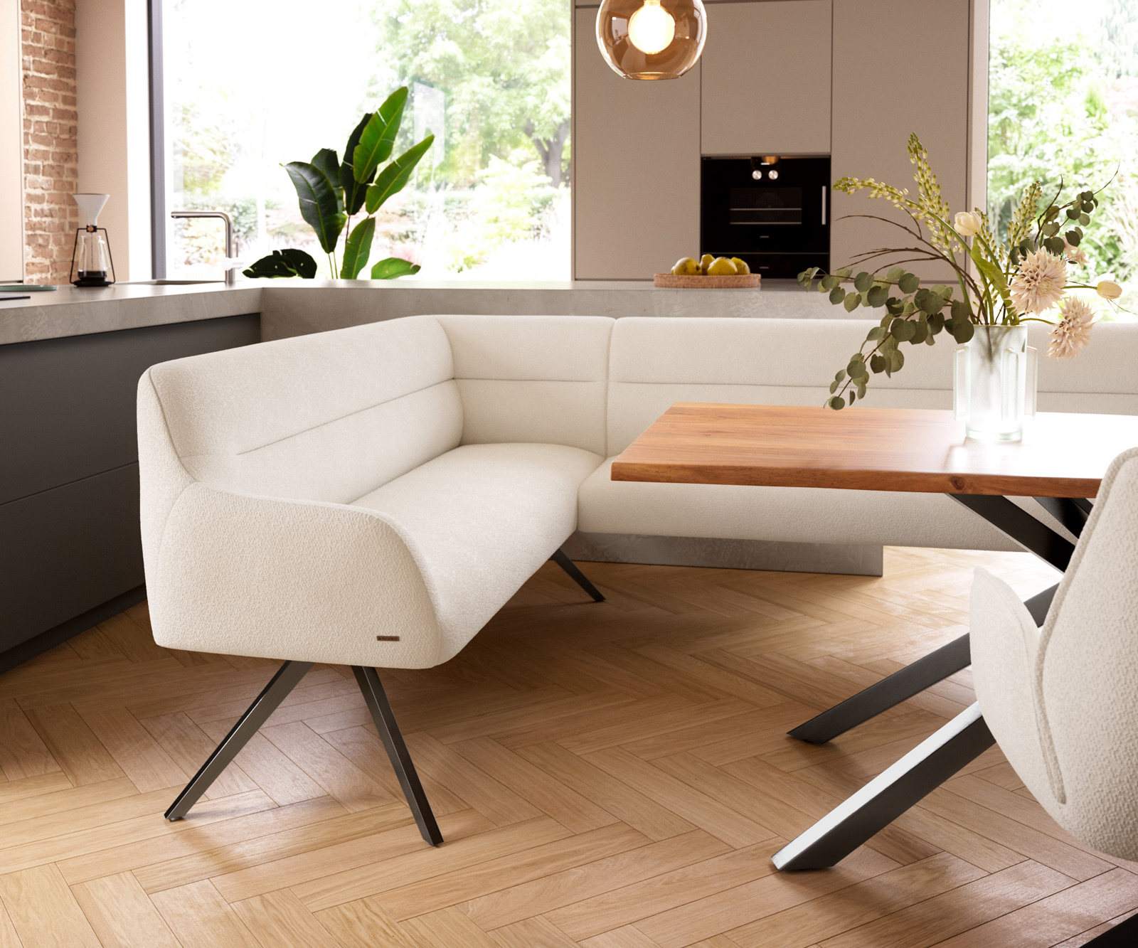 Étkezőpad Taya-Flex 285x190 cm bouclé krémfehér kereszt láb szögletes grafit zsákrugó jobb - Image 5