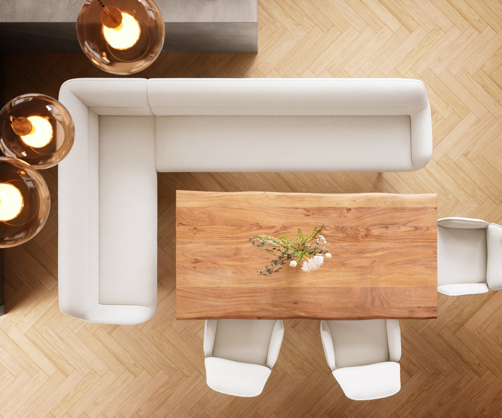 Étkezőpad Taya-Flex 285x190 cm bouclé krémfehér kereszt láb szögletes grafit zsákrugó jobb - Image 6