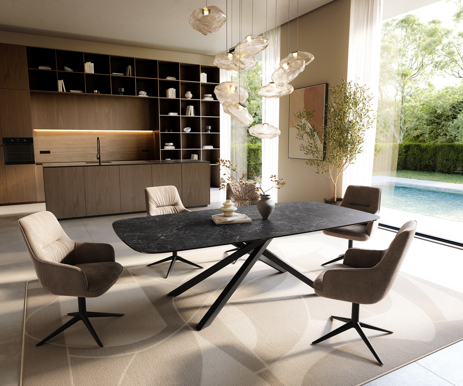 Étkezőasztal Edge hajóformájú 240x120 cm Laminam® Nero Greco kerámia antracit kereszt láb téglalap alakú fekete - Image 6