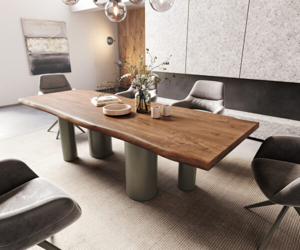 Étkezőasztal Edge 260x100 XL akác barna pilier fém titán színű effekt finish Live-Edge