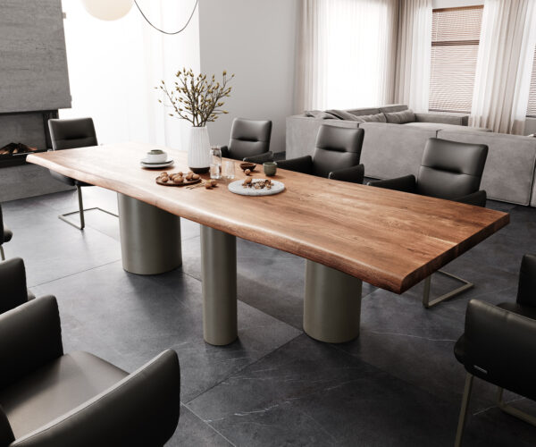 Étkezőasztal Edge 300x100 XL akác barna Troa fém titán színű effektfinish Live-Edge