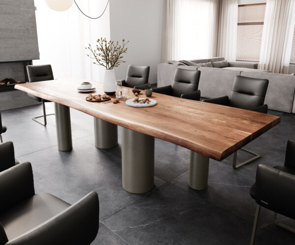 Étkezőasztal Edge 300x100 XL akác barna pilier fém titán színű effektfinish Live-Edge