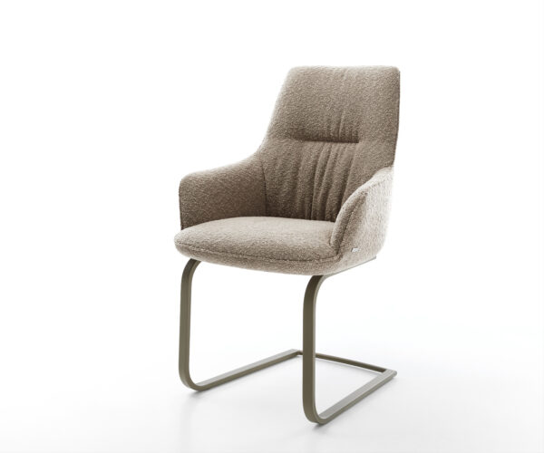 Étkezőszék Zelia-Flex karfás bouclé sötét bézs konzolos lapos titán színű hatású zsákrugós ülőfelülettel