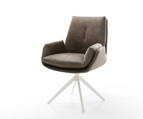 Étkezőszék Clea-Flex mikroszálas taupe vintage kereszt láb széles fehér 360° forgatható billenő funkció