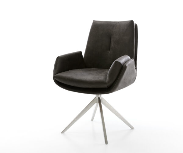 Étkezőszék Clea-Flex mikroszálas antracit vintage kereszt láb széles rozsdamentes acél 360° forgatható billenő