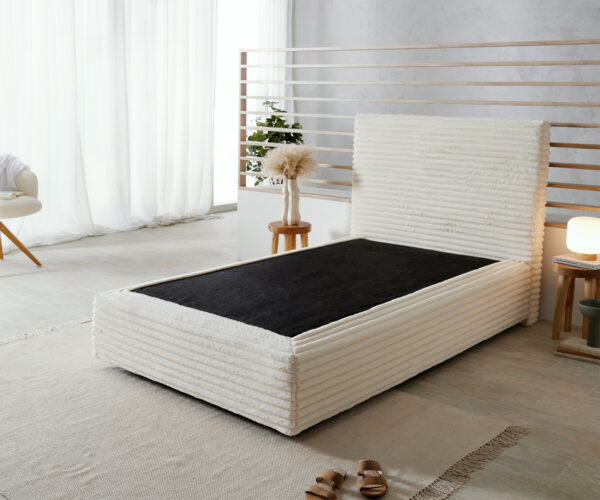 Boxspring ágy Dream-Well plüss kord bézs 120x200 cm