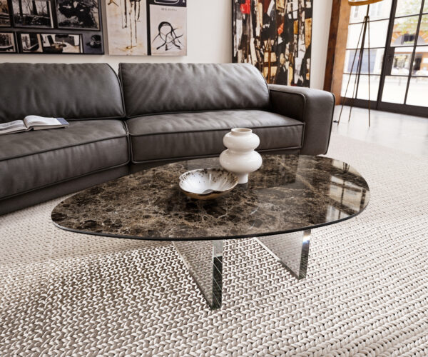 Dohányzóasztal Edge organikus 140x76 cm kerámia emperador extra lucidato sötétbarna Lumia akril