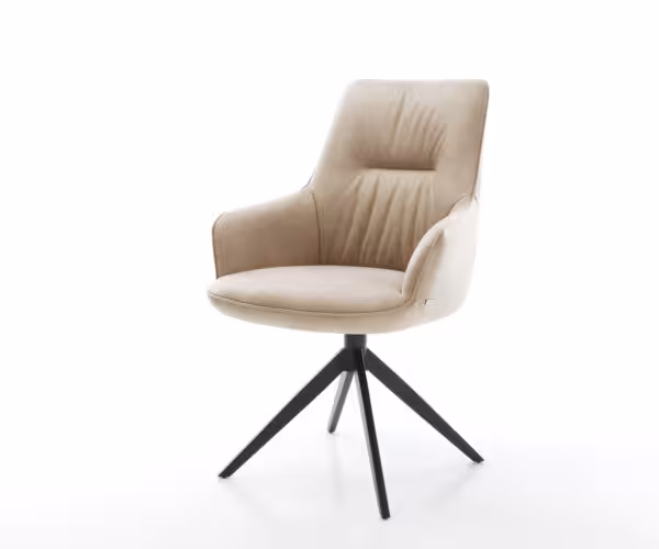 Étkezőszék Zelia-Flex mikroszálas bézs vintage karfás széles kereszt lábas fekete 360°-ban forgatható billenő zsákrugós