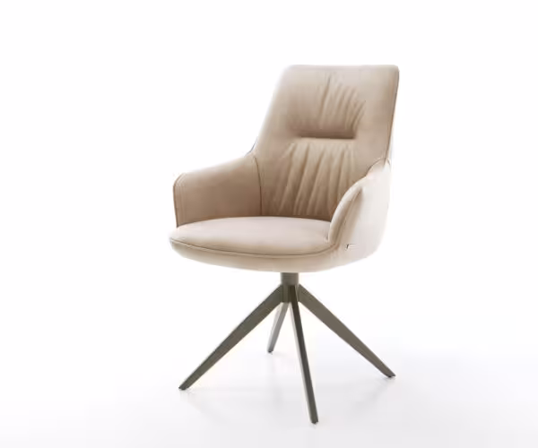Étkezőszék Zelia-Flex mikroszálas bézs vintage karfás széles kereszt lábas titán színű 360°-ban forgatható billenő zsákrugós
