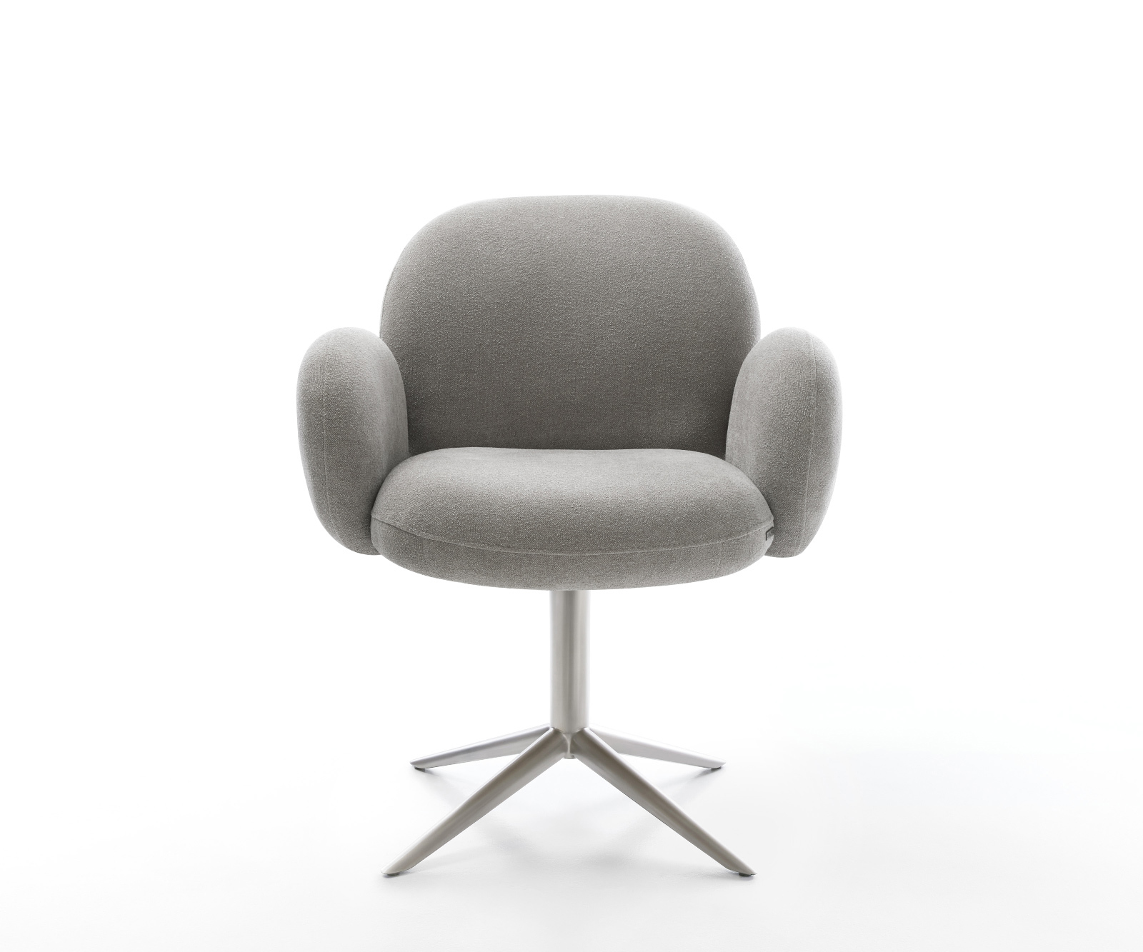 Étkezőszék Nube-Flex karfás strukturált szövet puha szürke rozsdamentes acél kereszt láb 360° forgatható hintamechanizmus zsákrugó - Image 2