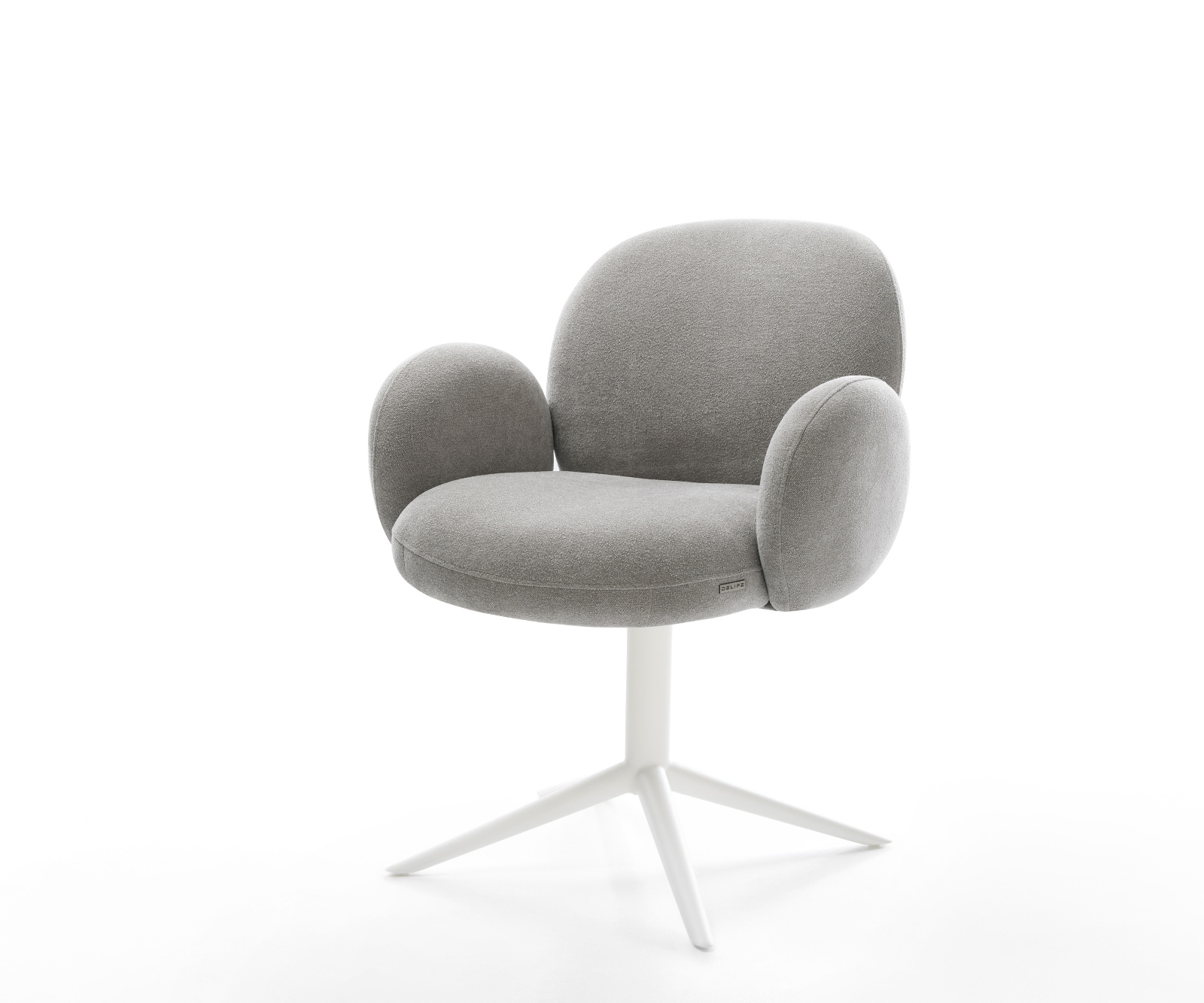 Étkezőszék Nube-Flex kárpitozott karfás strukturált szövet puha szürke fehér kereszt láb 360° forgatható billenő zsákrugós