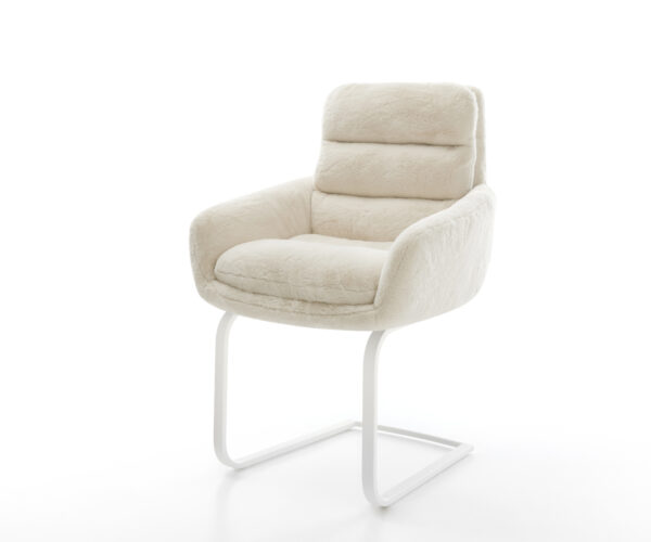 Étkezőszék Abelia-Flex kárpitozott karfás plüss krémfehér lapos konzolos lábú fehér