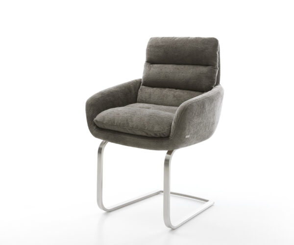 Étkezőszék Abelia-Flex karfás bouclé puha sötét bézs konzolos lapos rozsdamentes acél