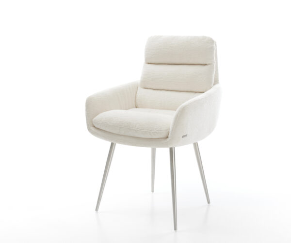 Étkezőszék Abelia-Flex karfás bouclé puha bézs 4 láb kúpos rozsdamentes acél