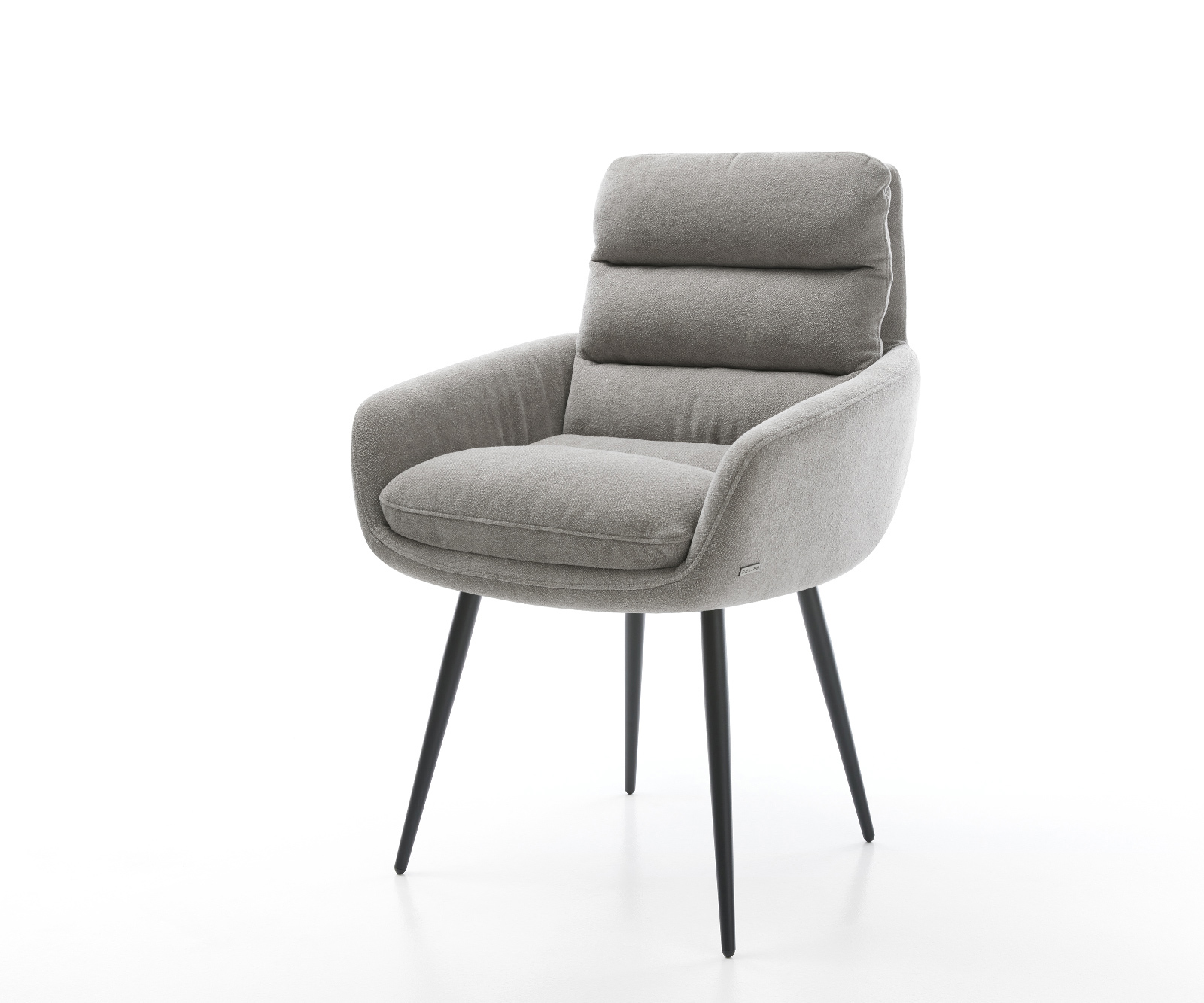 Étkezőszék Abelia-Flex kárpitozott karfás strukturált szövet puha szürke 4 lábú kúpos fekete