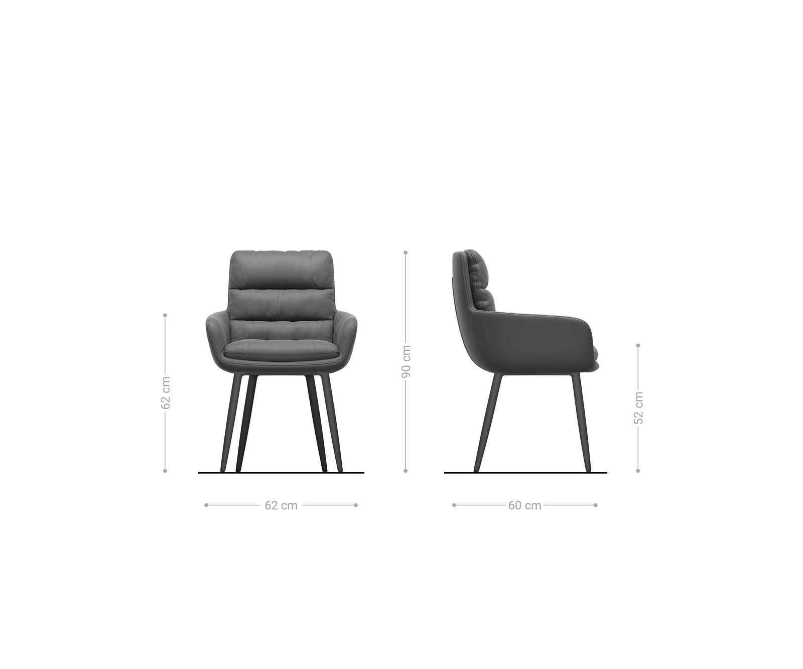 Étkezőszék Abelia-Flex kárpitozott karfás strukturált szövet puha szürke 4 lábú kúpos fekete - Image 6