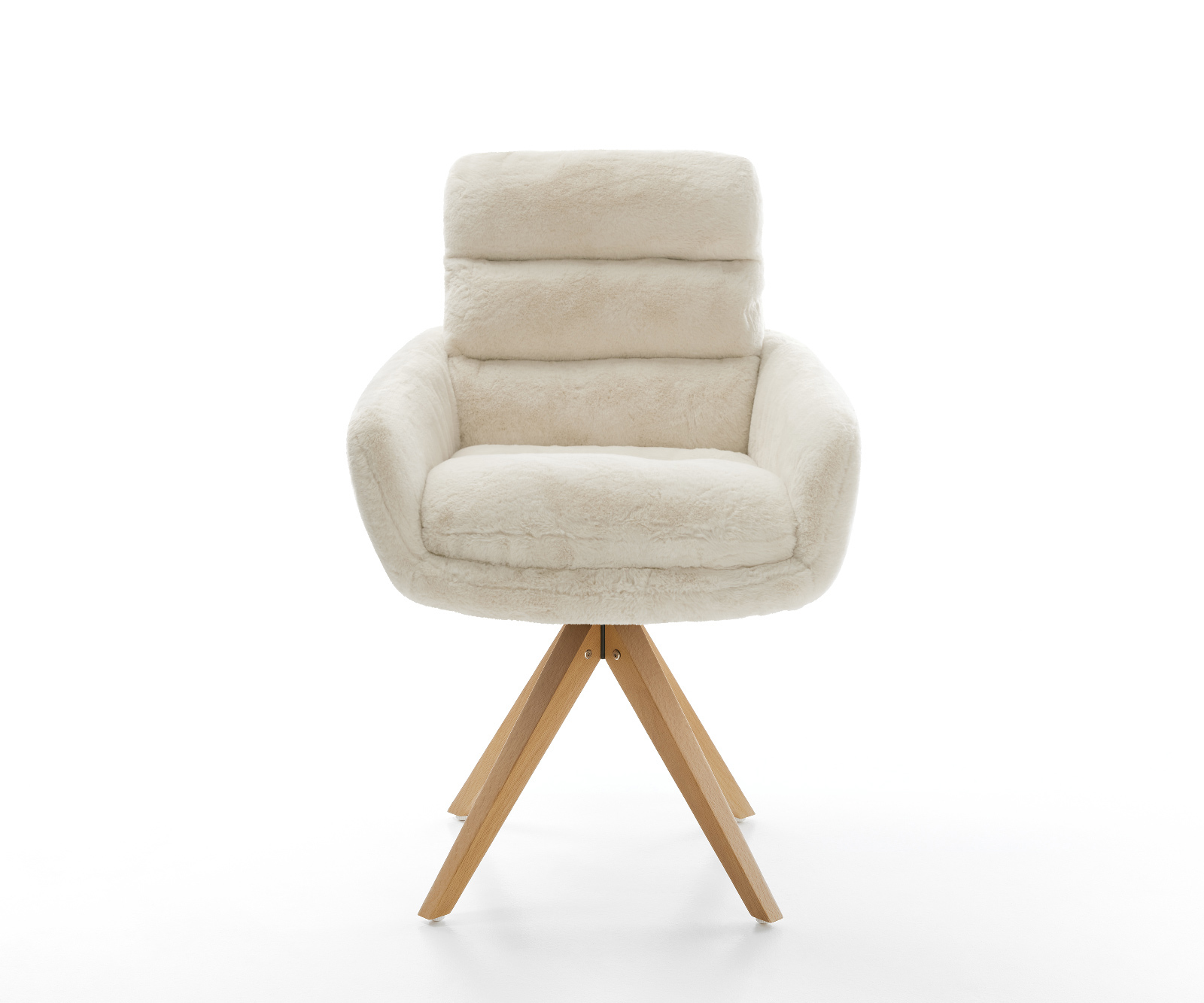 Étkezőszék Abelia-Flex karfás plüss kordbársony krémfehér fa láb szögletes természetes 180° forgatható - Image 2