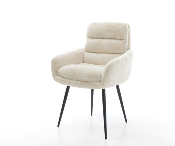 Étkezőszék Abelia-Flex karfás plüss krémfehér 4 lábas kúpos fekete