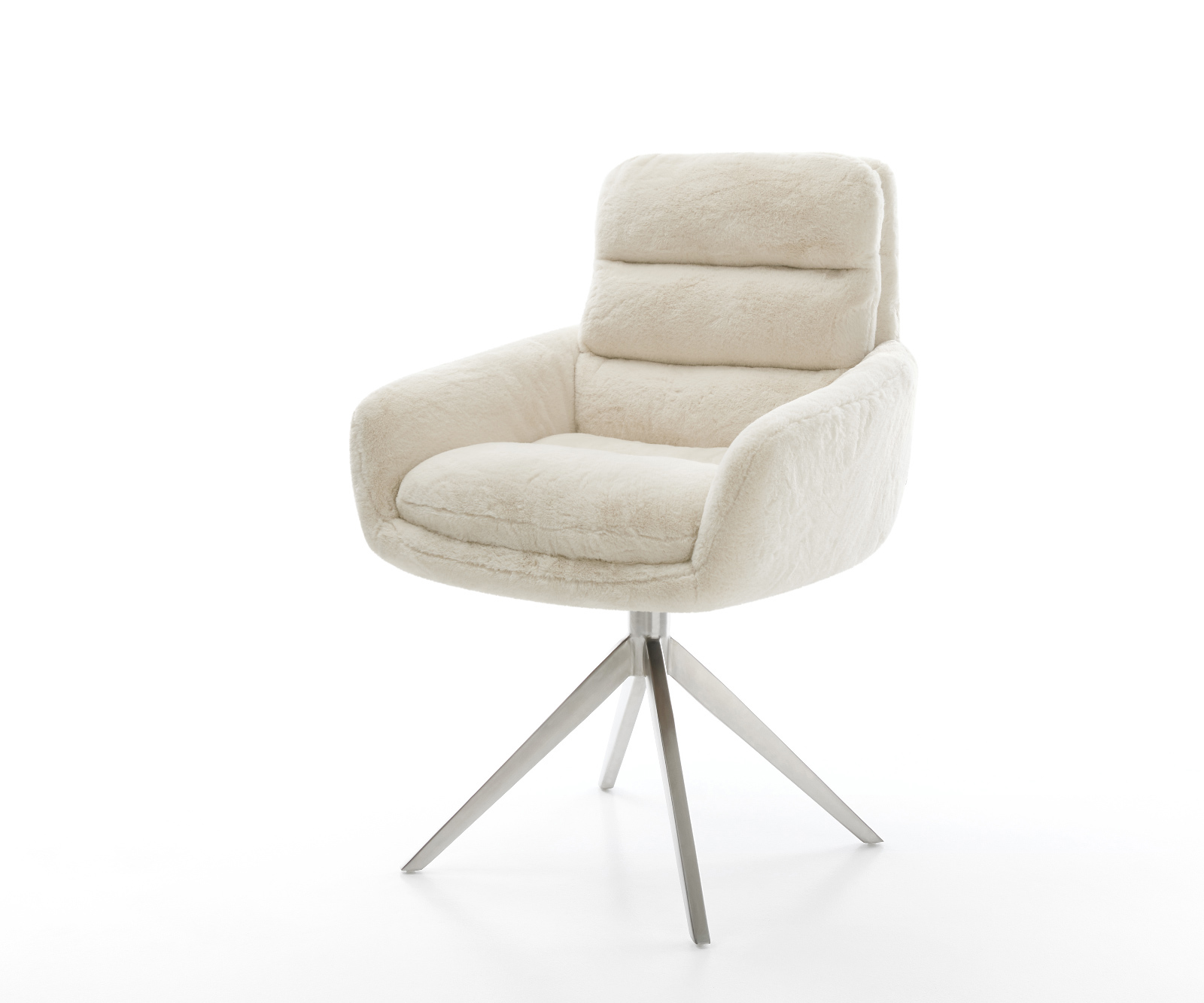 Étkezőszék Abelia-Flex karfás plüss krémfehér kereszt láb széles rozsdamentes acél 360° forgatható billenő